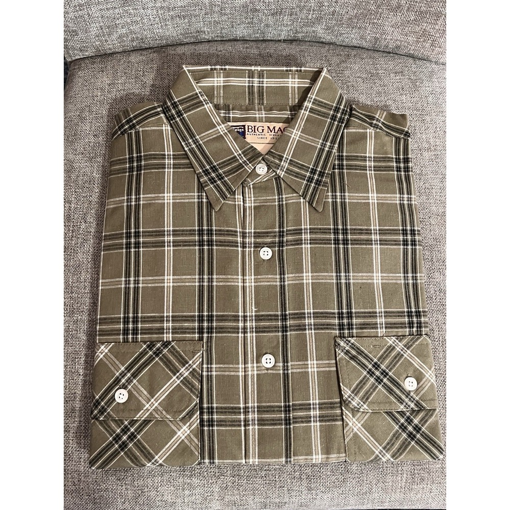 New! Vintage Big Mac Shirt Mens Medium Green‎ Plaid Deadstock Long Sleeve Button